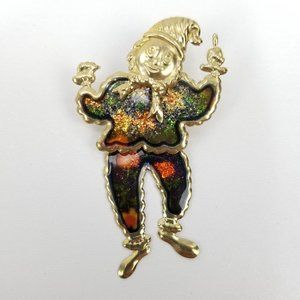 Vintage 80s Sparkle Dancing Clown 2.5" Brooch Pin
